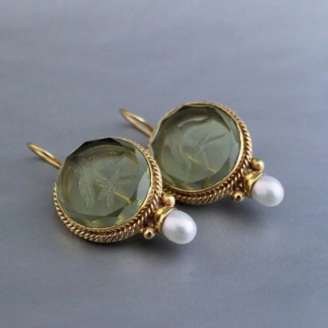 Ava™ | Women’s Vintage Green Stone Earrings
